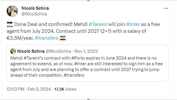 عکس| انتقال طارمی به اینتر تایید شد