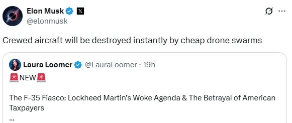 حمله دوباره ایلان ماسک به جنگنده اف ۳۵